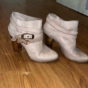 Jimmy Choo Taupe calf leather with buckles, slip on size 6.5